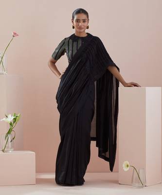 Black chanderi saree Without Blouse 1