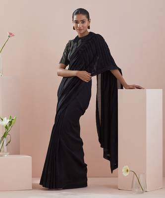 Black chanderi saree Without Blouse 2