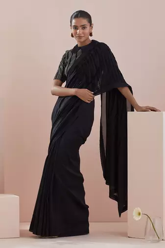 Black chanderi saree Without Blouse