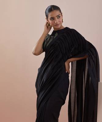 Black chanderi saree Without Blouse 3