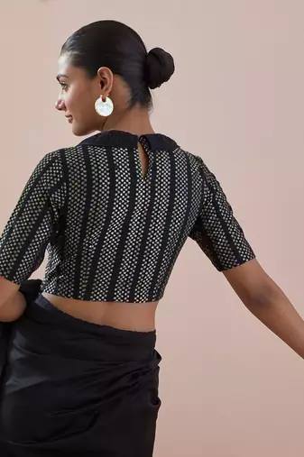 Black chanderi saree Without Blouse