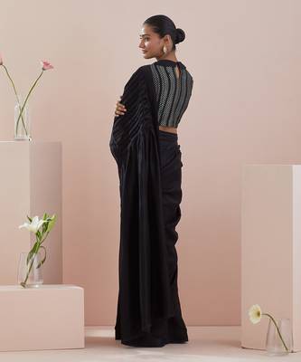 Black chanderi saree Without Blouse 5