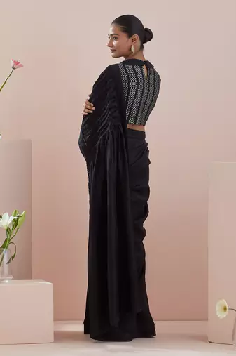Black chanderi saree Without Blouse