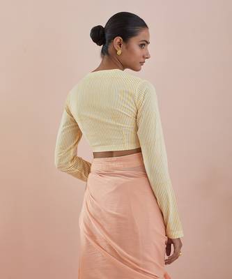 Peach and off white cotton embroidered  saree Without Blouse 4