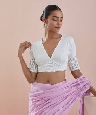 Off-white And Pink Lehanga Set- Textured Cotton Skirt and Blouse in Off White and Pink Chanderi Dupatta 2