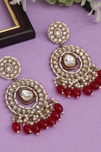Maroon color kundan earrings