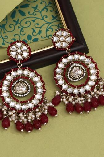 Maroon color kundan earrings