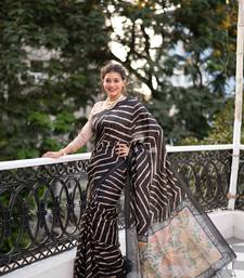 Black Tussar Silik Leriya Printed Pallu & Borderless Saree With Blouse For Women 