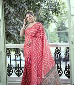 Rani Pink Tussar Silik Leriya Printed Pallu & Borderless Saree With Blouse For Women 