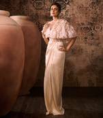 Peach corset gown with embroidered cape