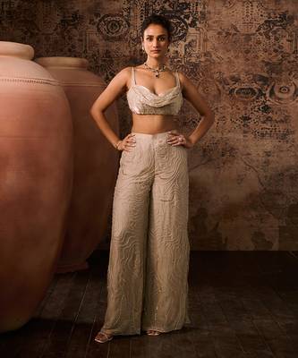 Chikoo embroidered cowl top with pant 1