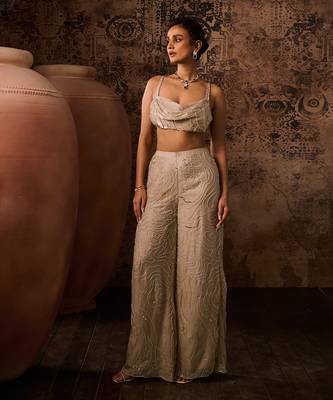 Chikoo embroidered cowl top with pant 2