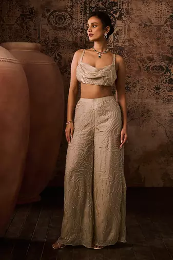 Chikoo embroidered cowl top with pant
