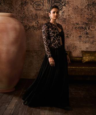 Black mashroo embroidered jacket set 2
