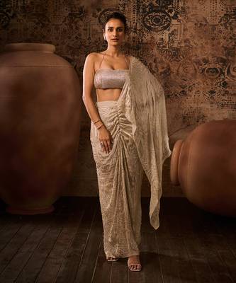 Chikoo embroidered top with drape skirt 1