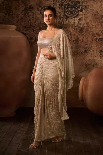 Chikoo embroidered top with drape skirt