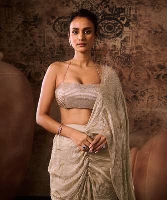 Chikoo embroidered top with drape skirt 3