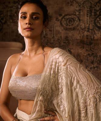 Chikoo embroidered top with drape skirt 4