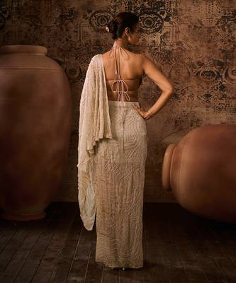 Chikoo embroidered top with drape skirt 5