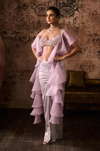 Lilac embroidered top with skirt with dupatta