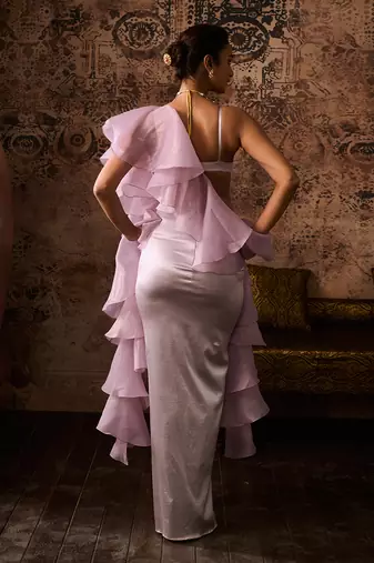 Lilac embroidered top with skirt with dupatta