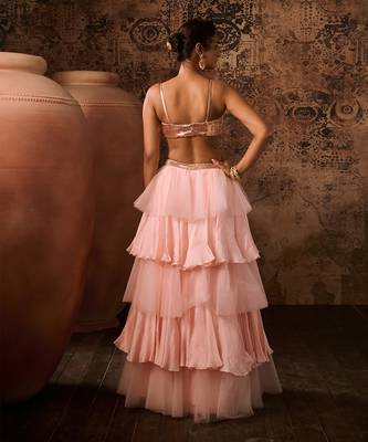 Rose gold embroidered top with pink layered skirt 5
