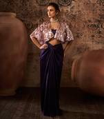 Lilac embroidered cape with purple skirt and bustier