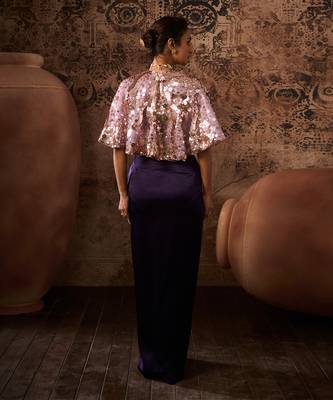 Lilac embroidered cape with purple skirt and bustier 5