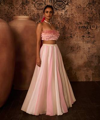 Pink embroidered top with multiple coloured skirt 2