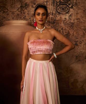 Pink embroidered top with multiple coloured skirt 3