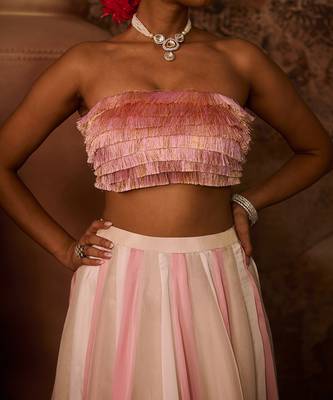 Pink embroidered top with multiple coloured skirt 4