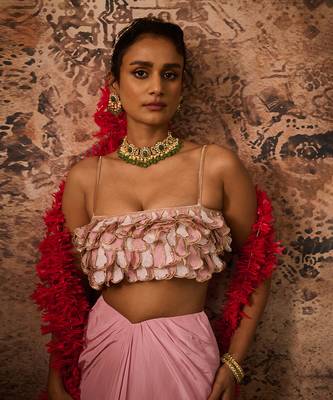 Pink emb top with pink drape skirt 4