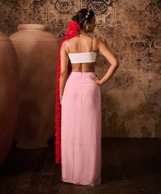 Pink emb top with pink drape skirt 5