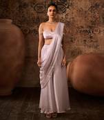 Silver lilac embroidered top with palazzo saree