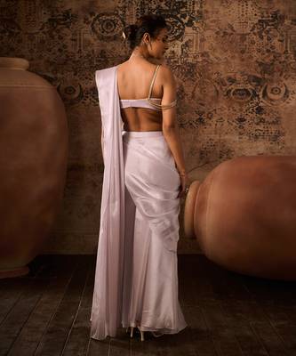 Silver lilac embroidered top with palazzo saree 5