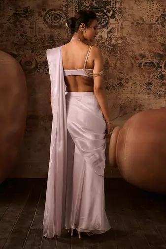 Silver lilac embroidered top with palazzo saree