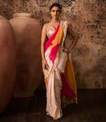 Rose gold embroidered blouse with multicoloured saree
