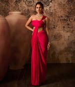 Hot pink top with skirt saree