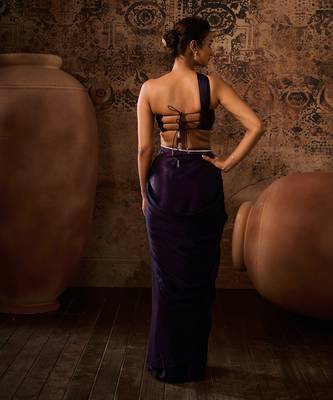 Purple drape top with skirt saree 5