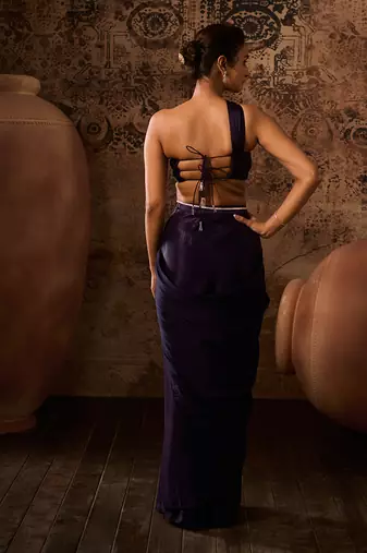 Purple drape top with skirt saree