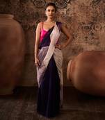 Hot pink blouse with multicoloured saree