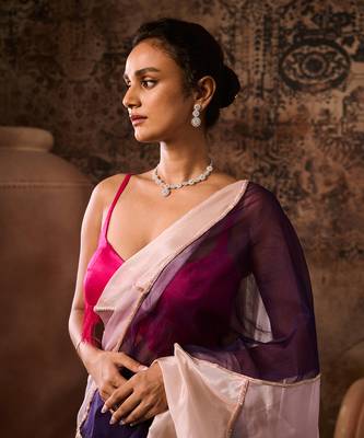Hot pink blouse with multicoloured saree 4