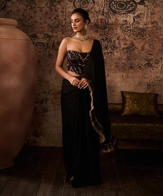 Black embroidered corset with drape saree 1