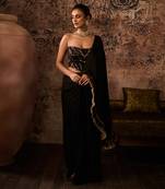 Black embroidered corset with drape saree