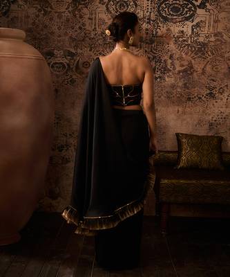Black embroidered corset with drape saree 4