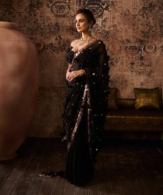 Black embroidered blouse with embroidered saree 2