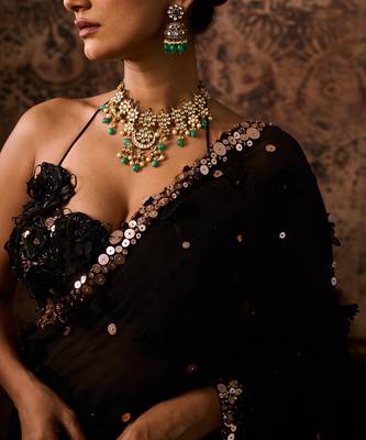 Black embroidered blouse with embroidered saree 3