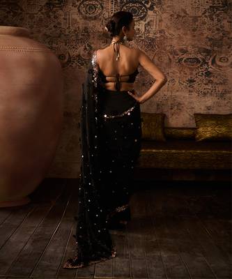 Black embroidered blouse with embroidered saree 5