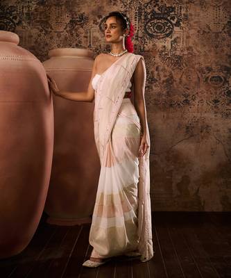 White blouse with tissue embroidered saree 1