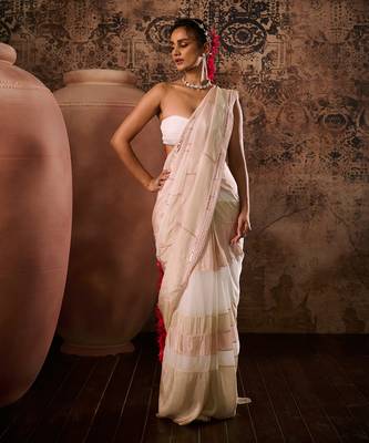 White blouse with tissue embroidered saree 2